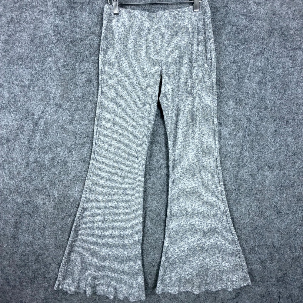 Vintage Vibe Sportswear Lounge Pants Womens Medium Gray Flare Ribbed Knit Y2K